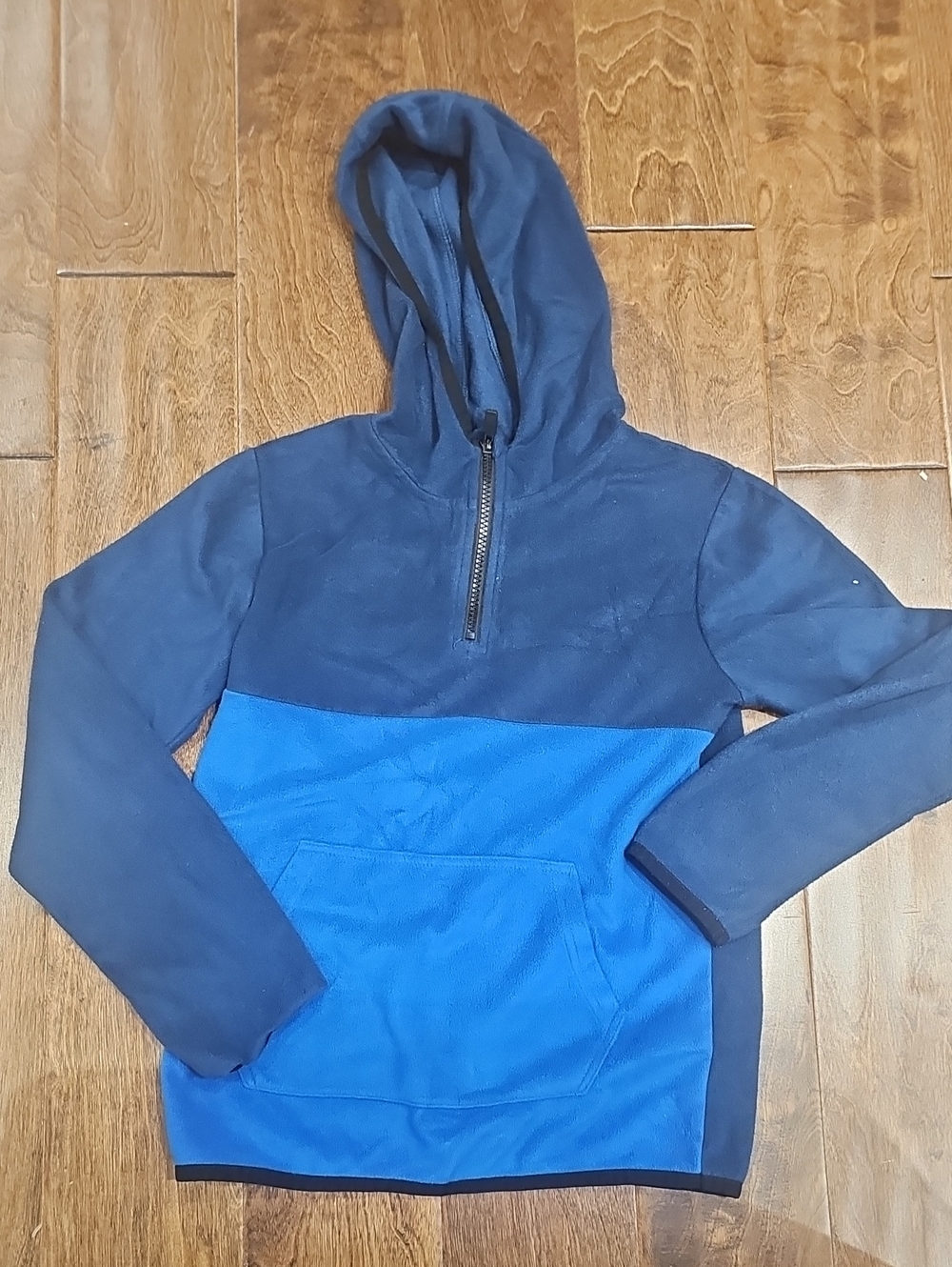 9 Years Boys Flees Two-Tone Blue Half-Zip Hooded Sweater
